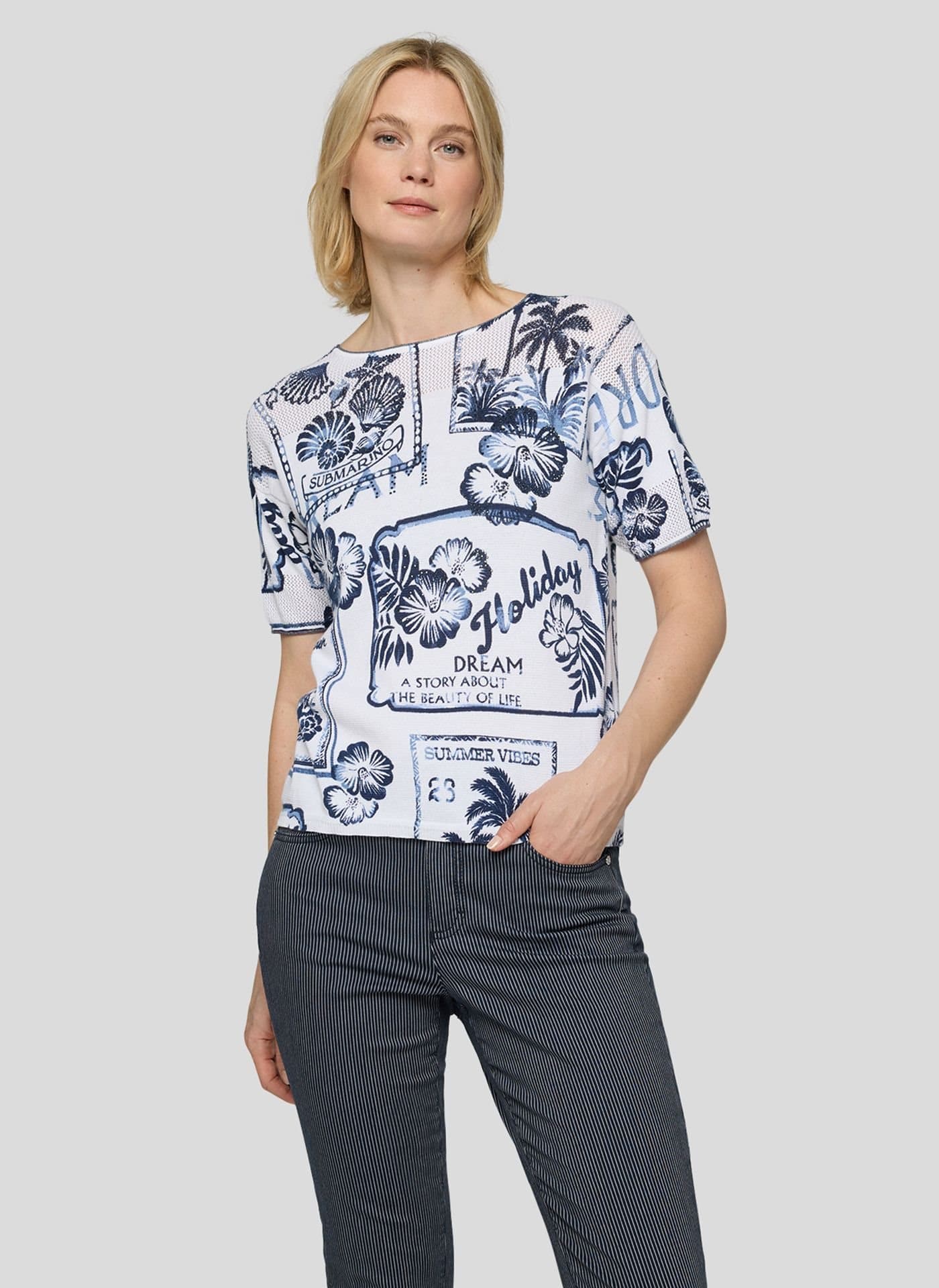 Trui navy print fijnbrei Rabe